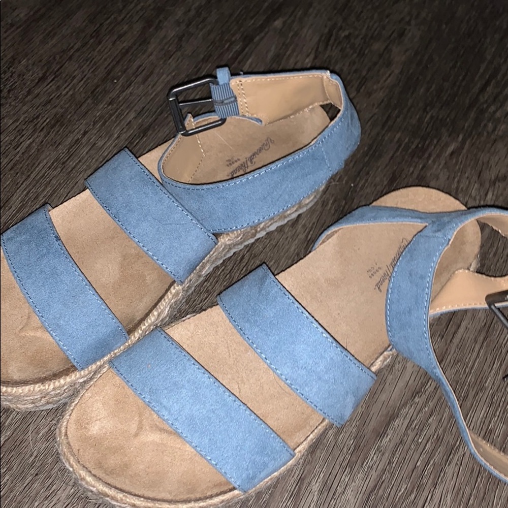 Blue espadrille platform sandals